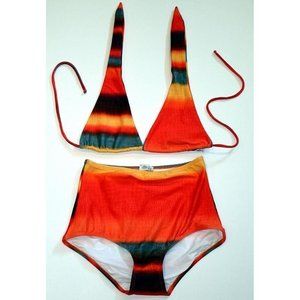 DINEILA Brazil HIGH WAIST Swimwear BIKINI SET Sunset Dip Dye LAVA